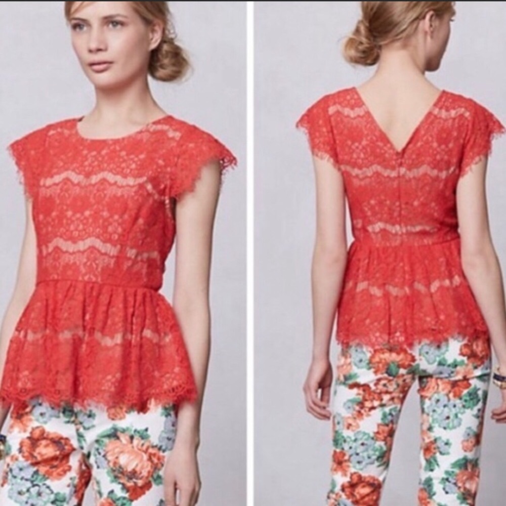 Anthropologie Maeve Peplum LACE Katrina Top L NWT